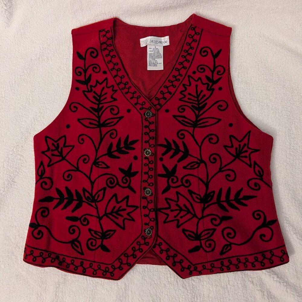 Chrysantheme Embroidered Boho Folk Vest Size Small